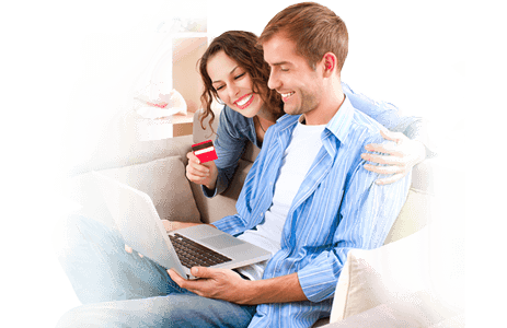 a man and woman with a laptop and credit card discussing about best payment gateway